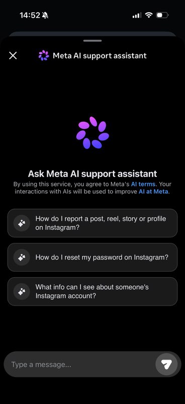 Meta AI support assistant interface